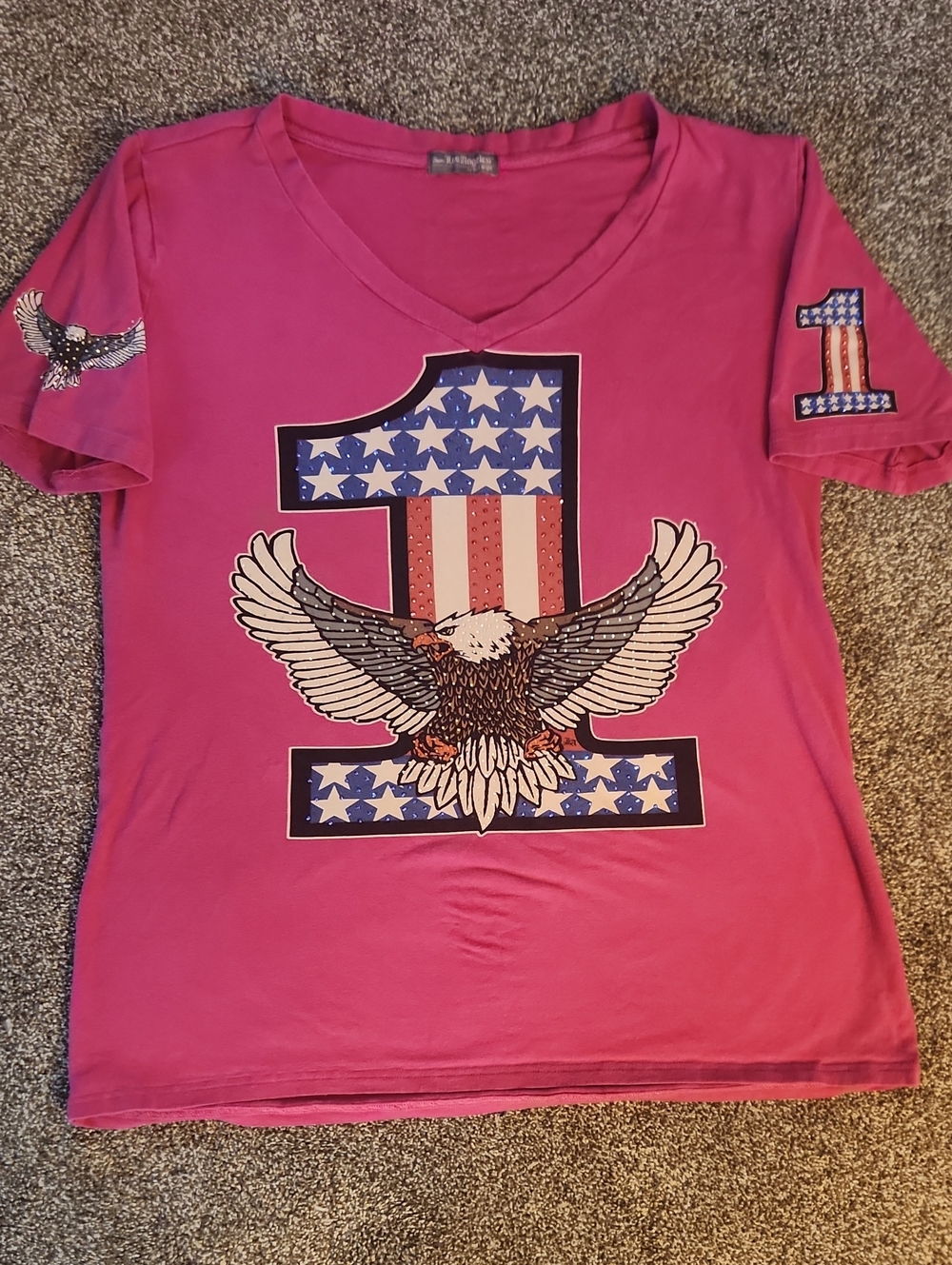 Bus Stop Brand Short Sleeve V-Neck Bedazzled Women's Tee - Size XL? Chest 21.5"